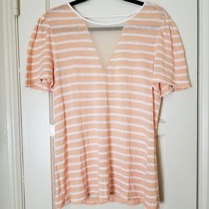 SPLENDID linen orange M stripe short sleeve mesh insert top